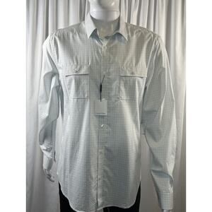 Calvin Klein NWT Plaid Cotton Flap Pocket Shirt White Blue L sustainable 77-16